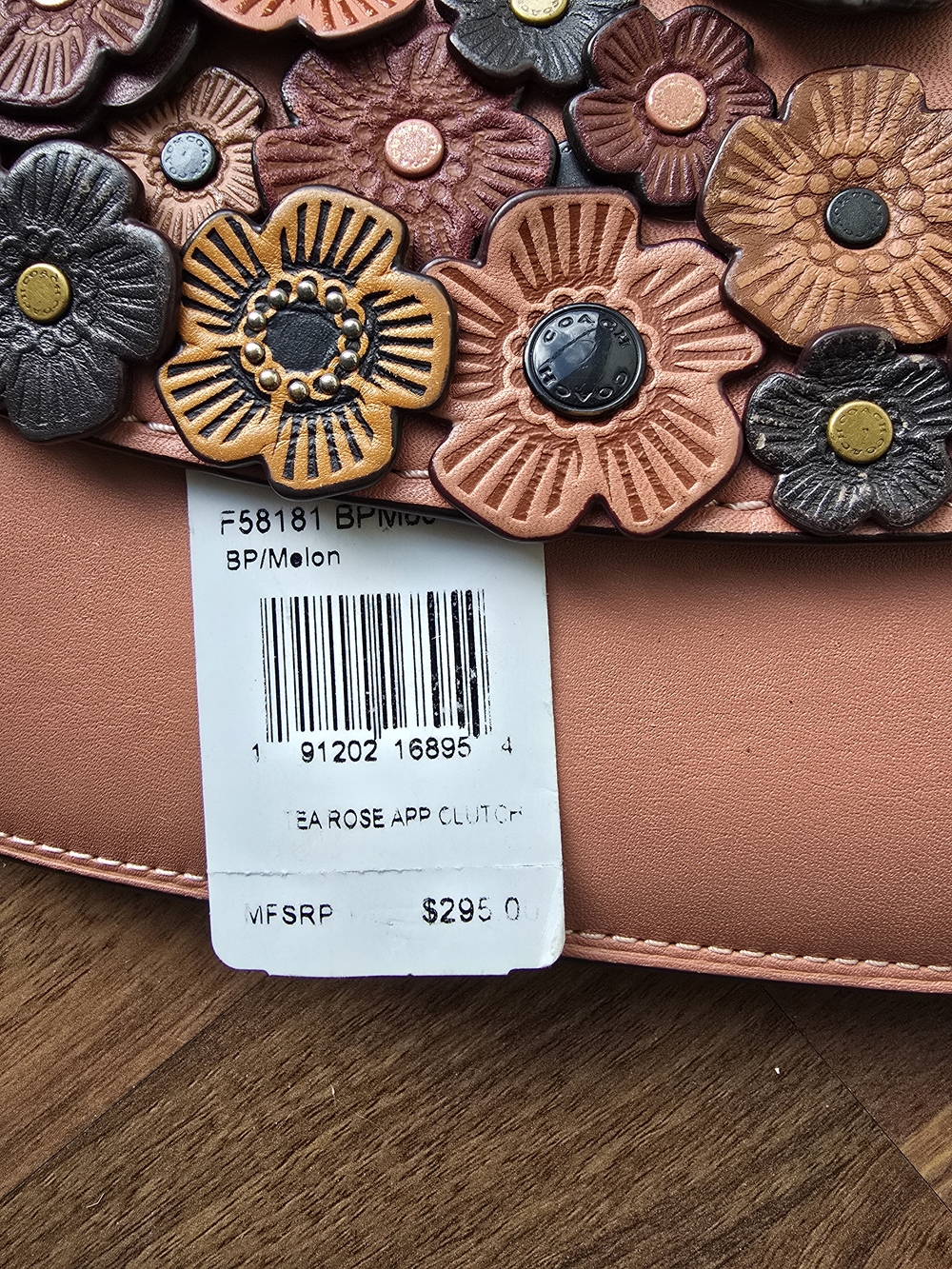 Coach Peach Floral Appliqué Wristlet - Picture 6 of 6